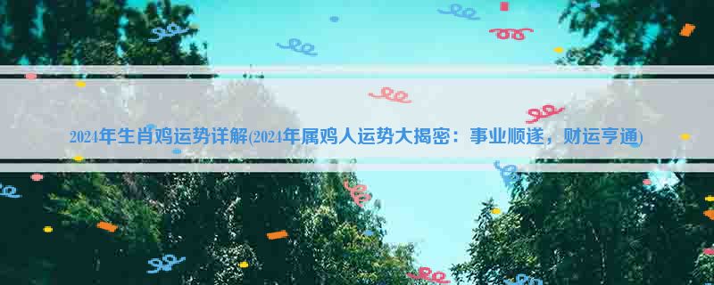 2024年生肖鸡运势详解(2024年属鸡人运势大揭密：事业顺遂，财运亨通)